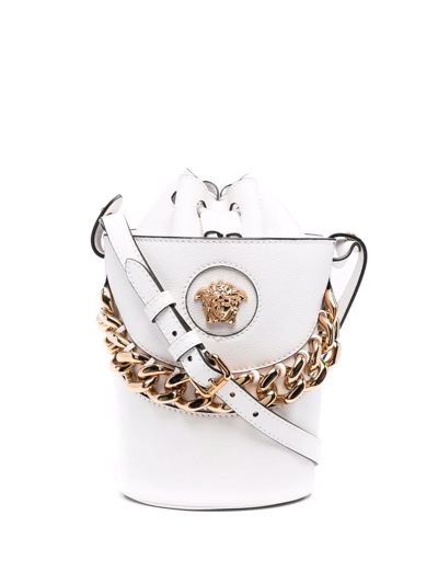Versace Medusa Plaque Bucket Bag In Calf Leather In White