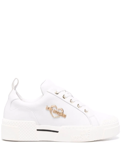Love Moschino Logo Plaque Sneakers In White