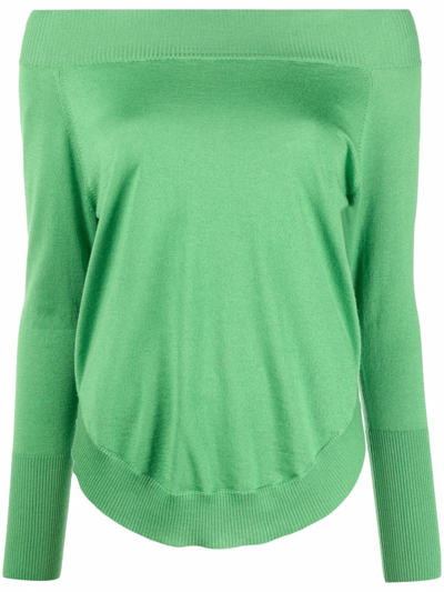 Snobby Sheep Ribbed-knit Off-shoulder Top In Green