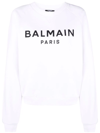 Balmain Logo Graphic Cotton Sweatshirt In Blanc Noir