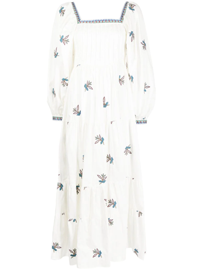 Lug Von Siga Daphne Floral-embroidered Cotton Maxi Dress In White