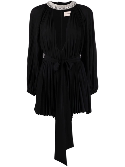 Alexandre Vauthier Crystal-embellished Pleated Mini Dress In Black