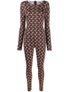 Marine Serre Crescent Moon-print Long-sleeved Jumpsuit In Braun