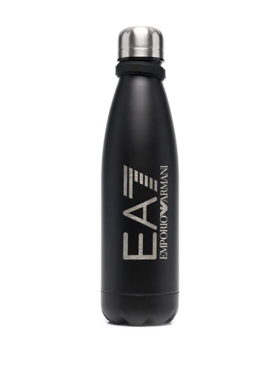 Ea7 Logo-print Water Bottle In Black,silver