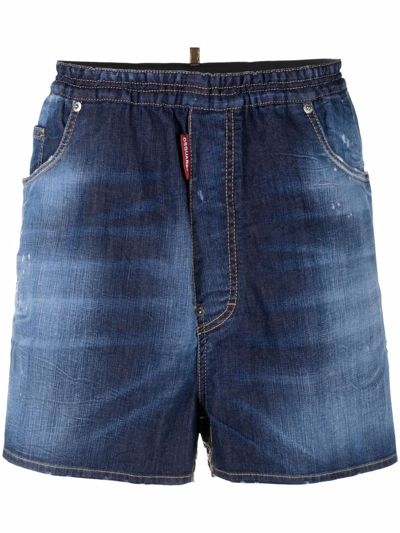 Dsquared2 Distressed Panelled Denim Shorts In Blau