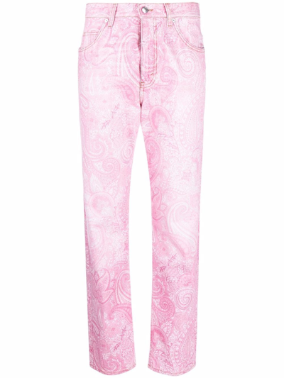 Etro Straight Trousers With Paisley Print In Pink