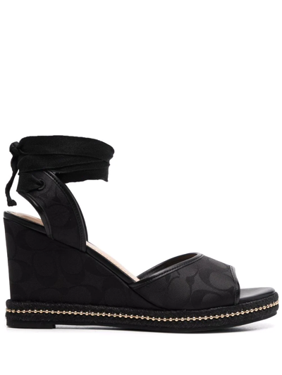 Coach Page Jacquard Wedge Sandals In Black