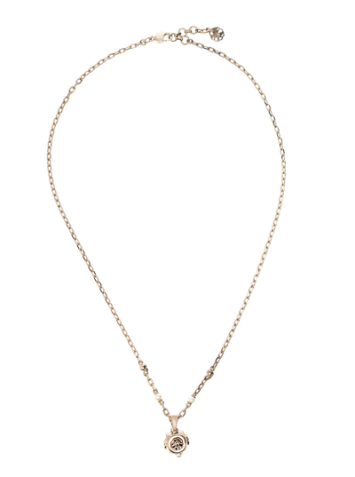 Alexander Mcqueen Woman's Brass Necklace With Logo Pendant In Metallic