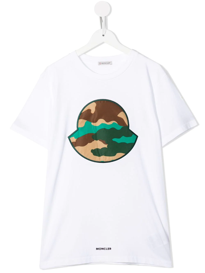 Moncler Kids' Camouflage-logo Cotton T-shirt In White