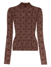Marine Serre Moonogram Flocked Mesh Turtleneck Top In Brown