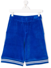 Moncler Stripe-trimmed Velvet Shorts In Blue