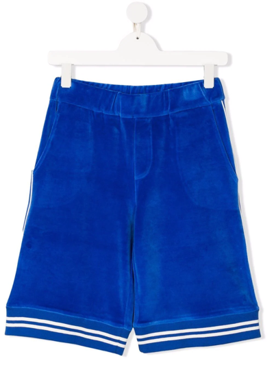 Moncler Kids' Stripe-trimmed Velvet Shorts In Bright Blue