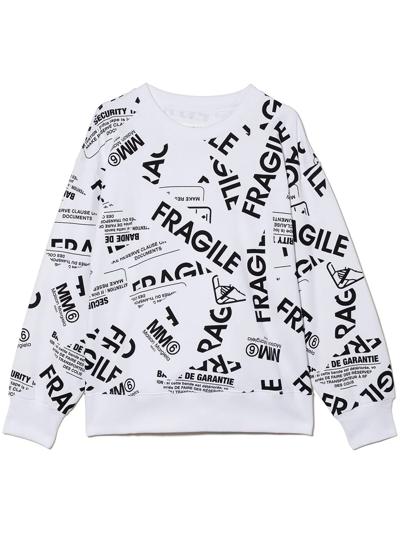 Mm6 Maison Margiela Teen Fragile Crew-neck Sweatshirt In White