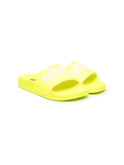 Mm6 Maison Margiela Teen Logo-print Flat Slides In Yellow