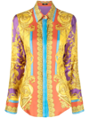 Versace Barocco Goddess Silk Shirt In Gold,orange,blue