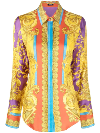 Versace 巴洛克印花真丝衬衫 In Gold,orange,blue