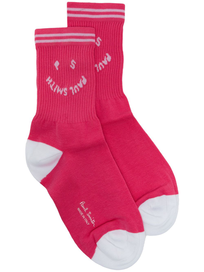Paul Smith Intarsia-knit Logo Socks In Pink