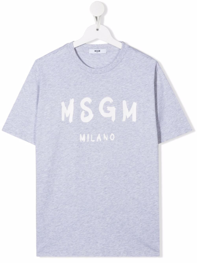 Msgm Kids' Logo-print T-shirt In Grey