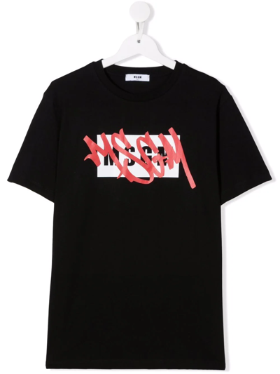 Msgm Teen Graffiti-print T-shirt In Black