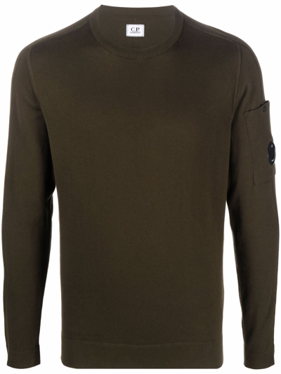 C.p. Company Lens Patch Crew Neck Sweatshirt In Green