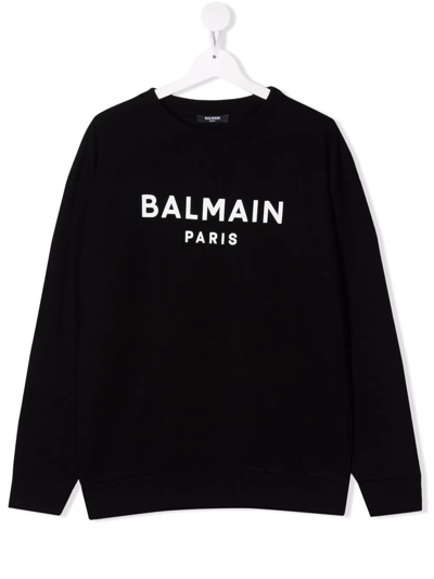 Balmain Kids' Logo-print Cotton-jersey Sweatshirt 4-14years In Black