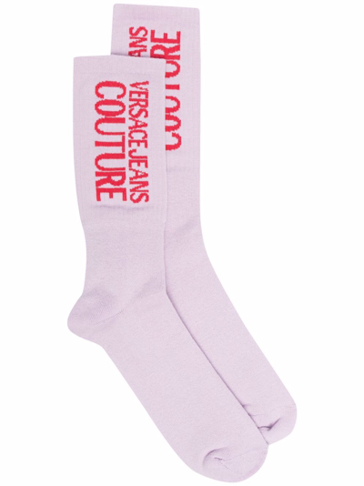Versace Jeans Couture Logo-print Knitted Socks In Purple