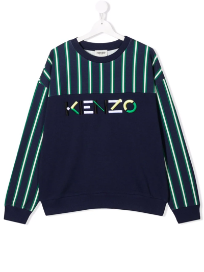 Kenzo Teen Logo-embroidered Striped Sweatshirt In Blue