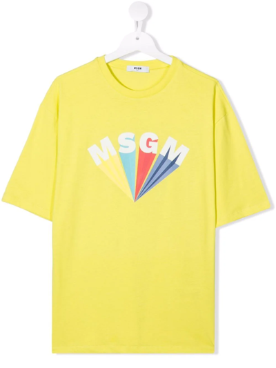 Msgm Kids' Logo-print T-shirt In Yellow