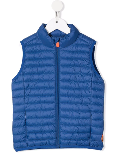 Save The Duck Kids' Quilted Hooded Gilet In Blue