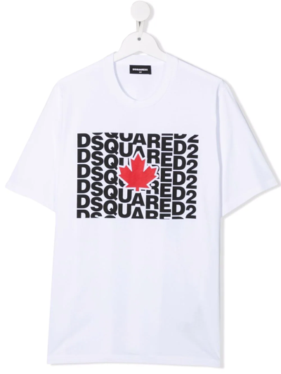 Dsquared2 Kids' Multi-logo Jersey T-shirt In White