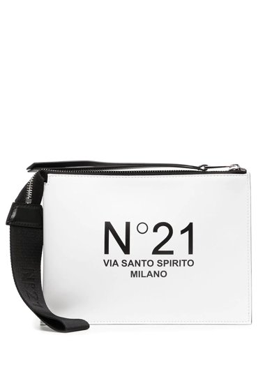 N°21 Logo Print Rectangular Clutch Bag In White