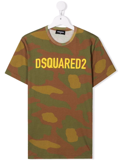Dsquared2 Teen Camouflage Logo-print T-shirt In Green