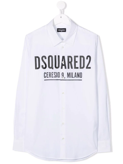 Dsquared2 Teen Logo-print Long-sleeve Shirt In White