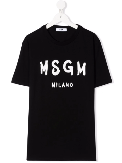 Msgm Teen Logo-print Cotton T-shirt In Black