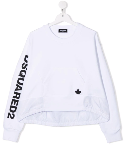 Dsquared2 Kids' Logo-print Crew Neck Sweatshirt In White
