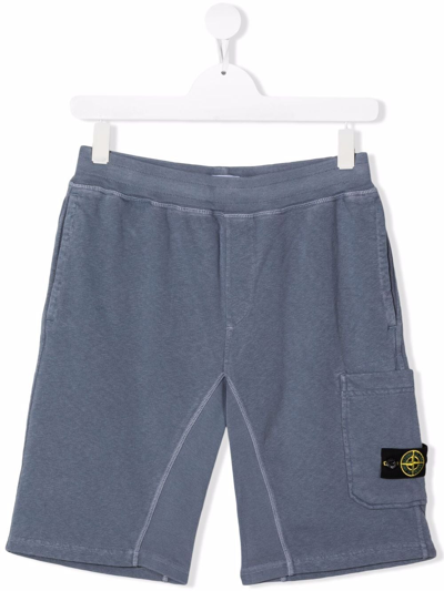 Stone Island Junior Teen Logo-patch Cotton Track Shorts In Blue