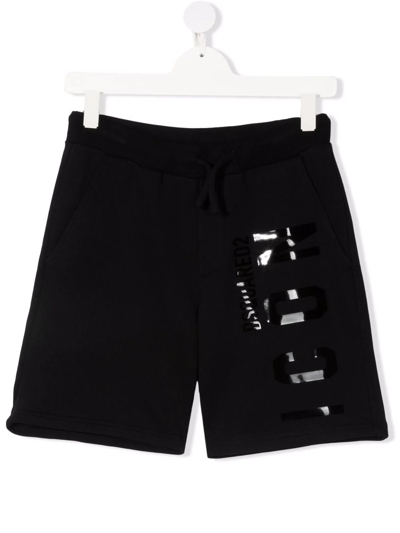 Dsquared2 Teen Logo-print Cotton Shorts In Black