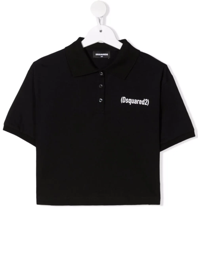 Dsquared2 Teen Logo-print Short-sleeved Polo Shirt In Black