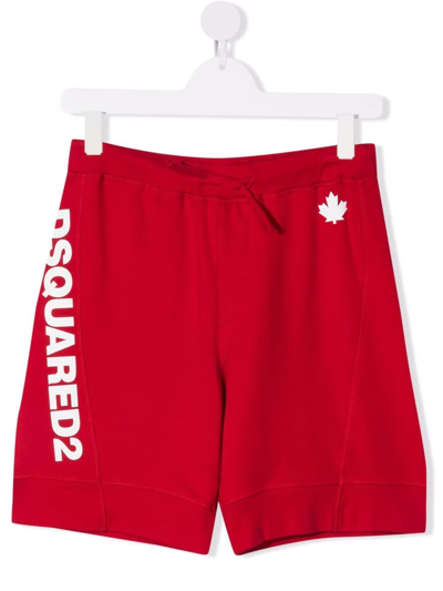 Dsquared2 Kids Red Sports Shorts With Logo And Maple Leaf