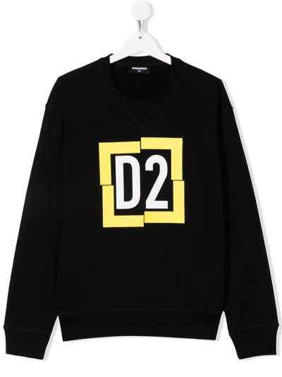 Dsquared2 Teen Logo-print Crew Neck Sweatshirt In Black