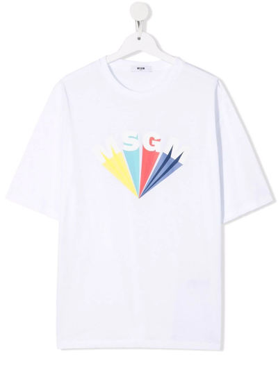 Msgm Teen Logo-print Cotton T-shirt In White