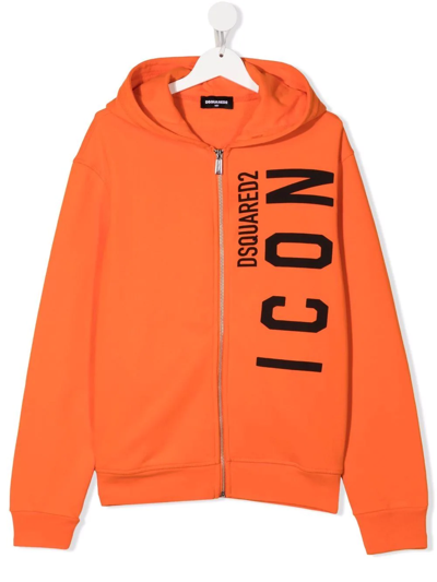 Dsquared2 Kids' Logo-print Hoodie In Orange