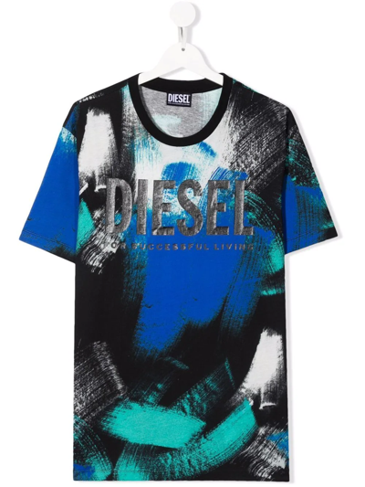 Diesel Teen Painterly Logo-print T-shirt In Black