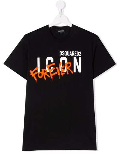 Dsquared2 Teen Logo-print Cotton T-shirt In Black