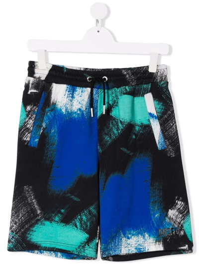 Diesel Teen Abstract-print Cotton Track Shorts In Blue