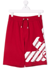 Emporio Armani Boy's Eagle Logo Drawstring Shorts In Red