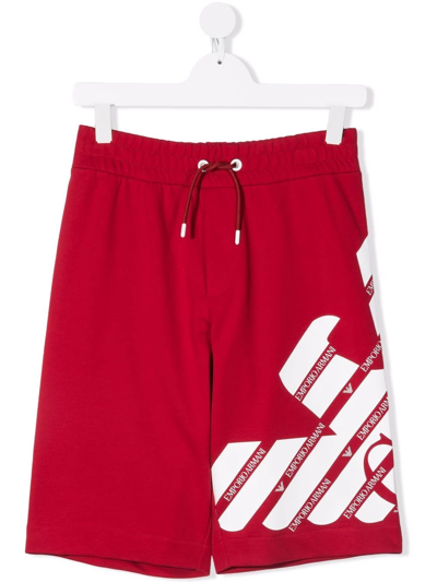 Emporio Armani Kids' Boy's Eagle Logo Drawstring Shorts In Red