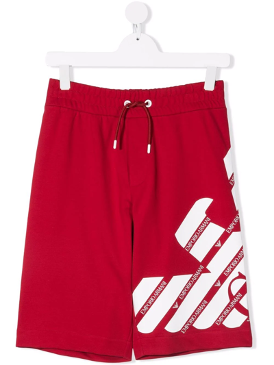 Emporio Armani Kids' Boy's Eagle Logo Drawstring Shorts In 0357red