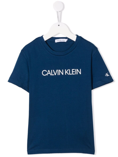 Calvin Klein Kids' Logo-print Cotton T-shirt In Blue