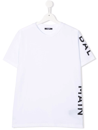 Balmain Kids' Boy's Mini Me Side Logo Short-sleeve T-shirt In White